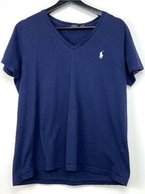 Polo Ralph Lauren Women’s V Neck Logo T Shirt size XL Navy Preppy Summer